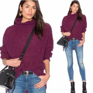 Free People She’s All That Chunky Knit Turtleneck Alpaca Sweater in Purple
